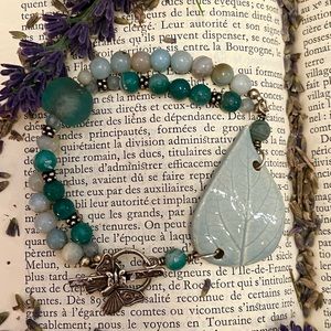 Vintage Sterling Silver Stoneware Bracelet 8 1/4”